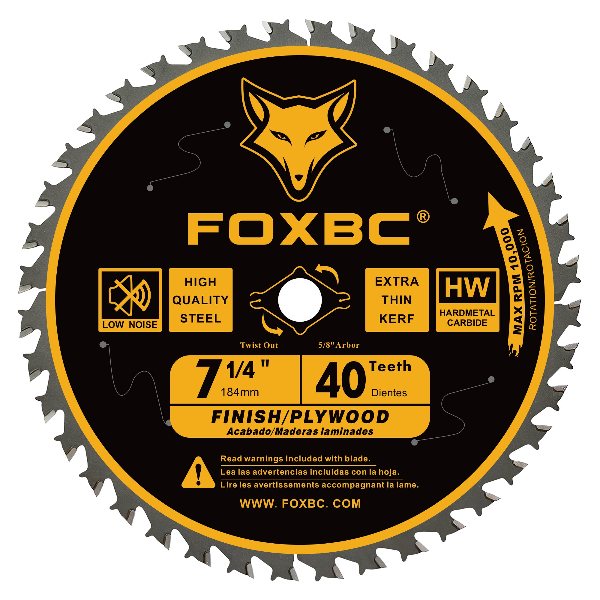 FOXBC 7-1/4" Kreissägeblatt 40 Zähne, Finishing-Sägeblatt mit 5/8" Aufnahme, Diamant-Ausbrechung