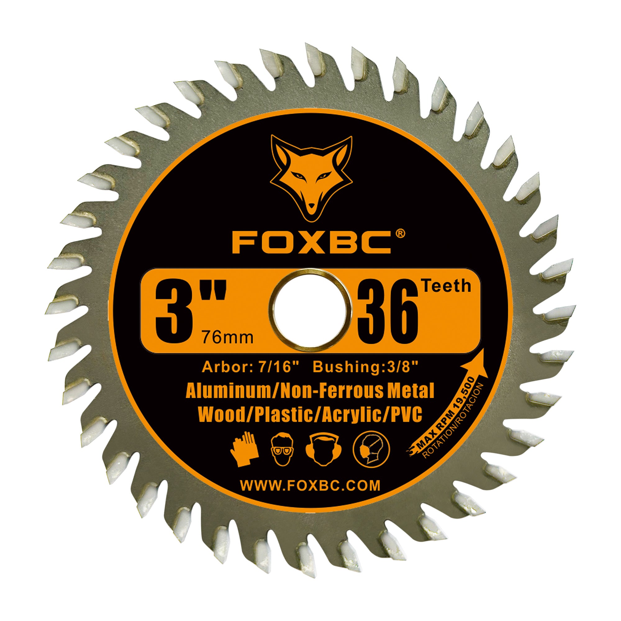 FOXBC 3 Inch Carbide Circular Saw Blade 36 Tooth for Wood, Plastic, PCV, Acrylic, Aluminum with 7/16" Arbor, 3/8" Bushing - 3 Pack
