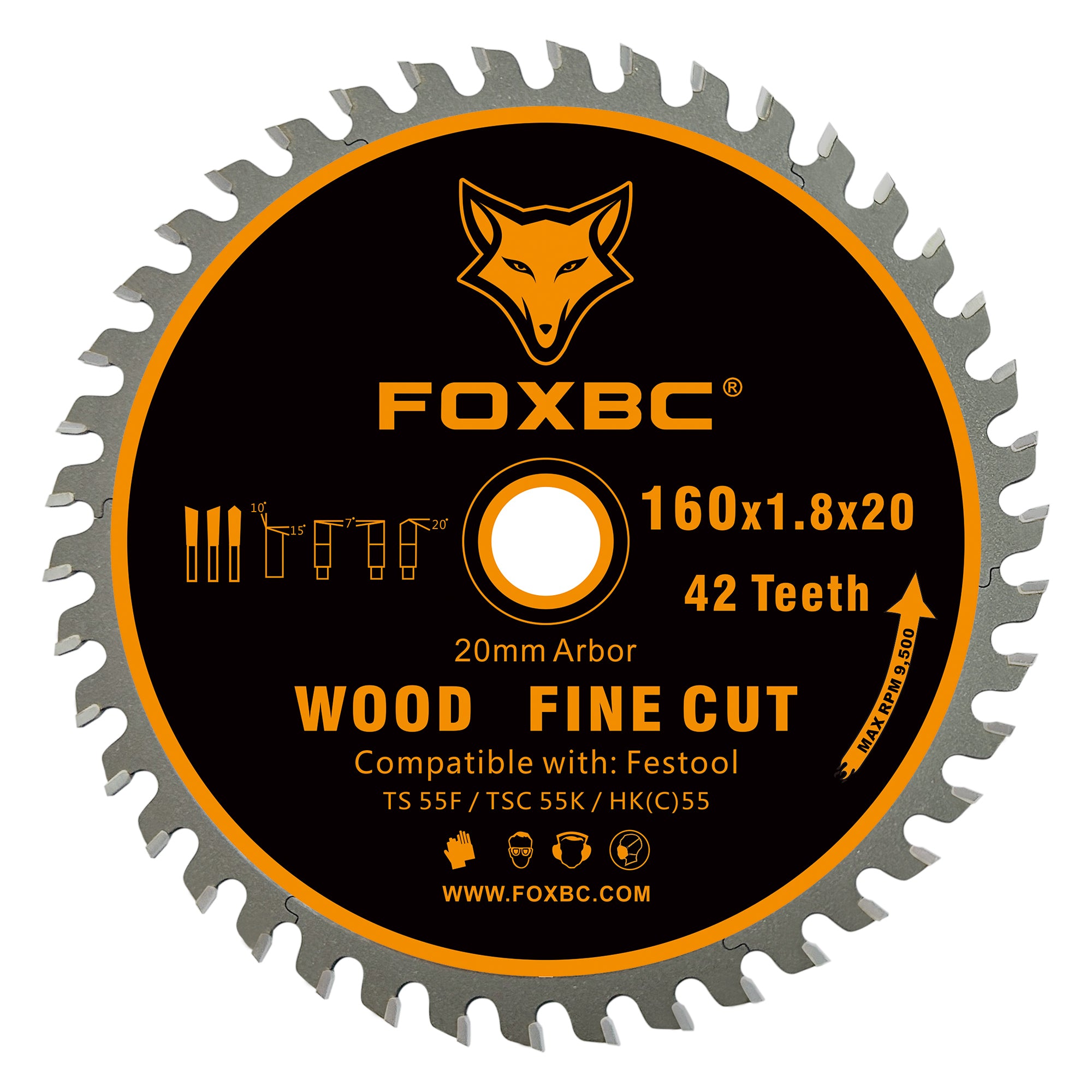 FOXBC 205561 Kettensägeblatt 160 x 1,8 x 20 mm WD42 Zahnholz Feinschnitt für Festool TS 55 F, TSC 55 K, HK 55 und HKC 55