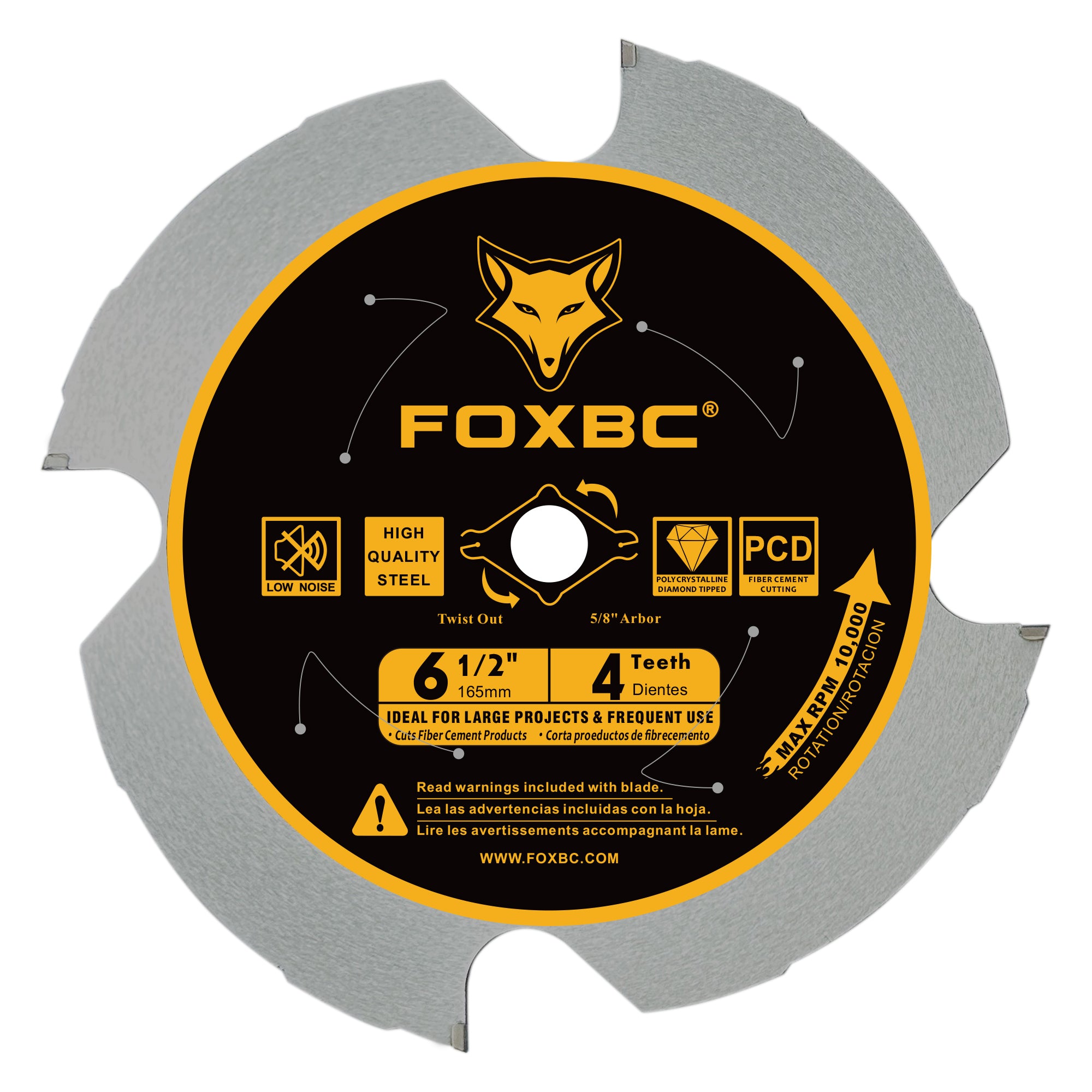 FOXBC 6-1/2 Zoll 4 Zähne polykristalliner Diamant (PCD) Hardie Fiber Cement Sägeblatt, 5/8 Dorn