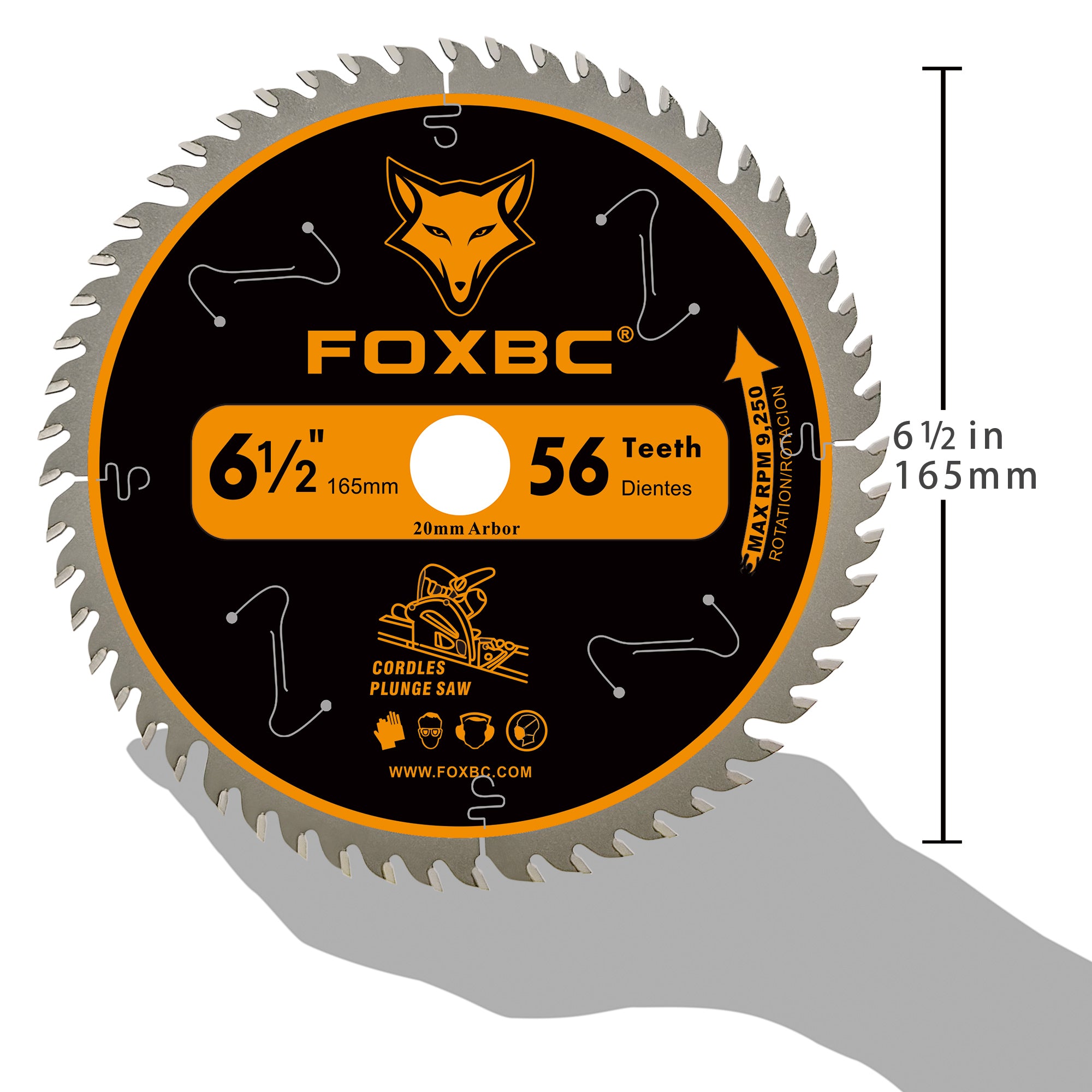 FOXBC 6-1/2" 56T Hartmetall-Schienensägeblatt für Makita B-07353 Tauchkreissäge, Wen CT1065, Ersatz für Makita B-57342, Wen BL655 Sägeblatt