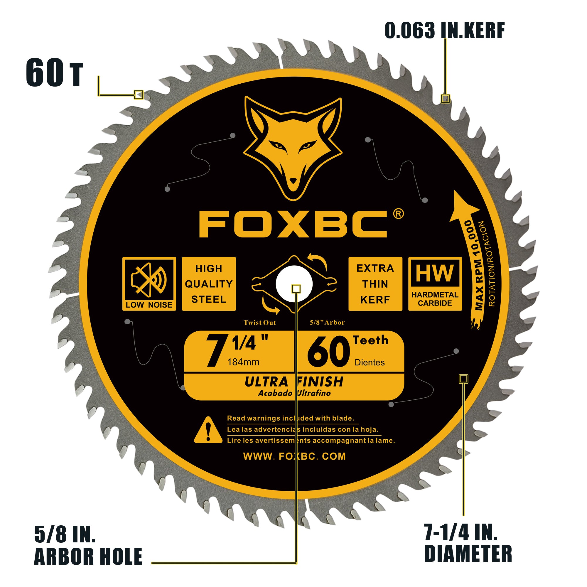 FOXBC 7-1/4" Kreissägeblatt 60 Zähne Ersatz für Freud Diablo D0760A D0760X, DeWalt DWA171460