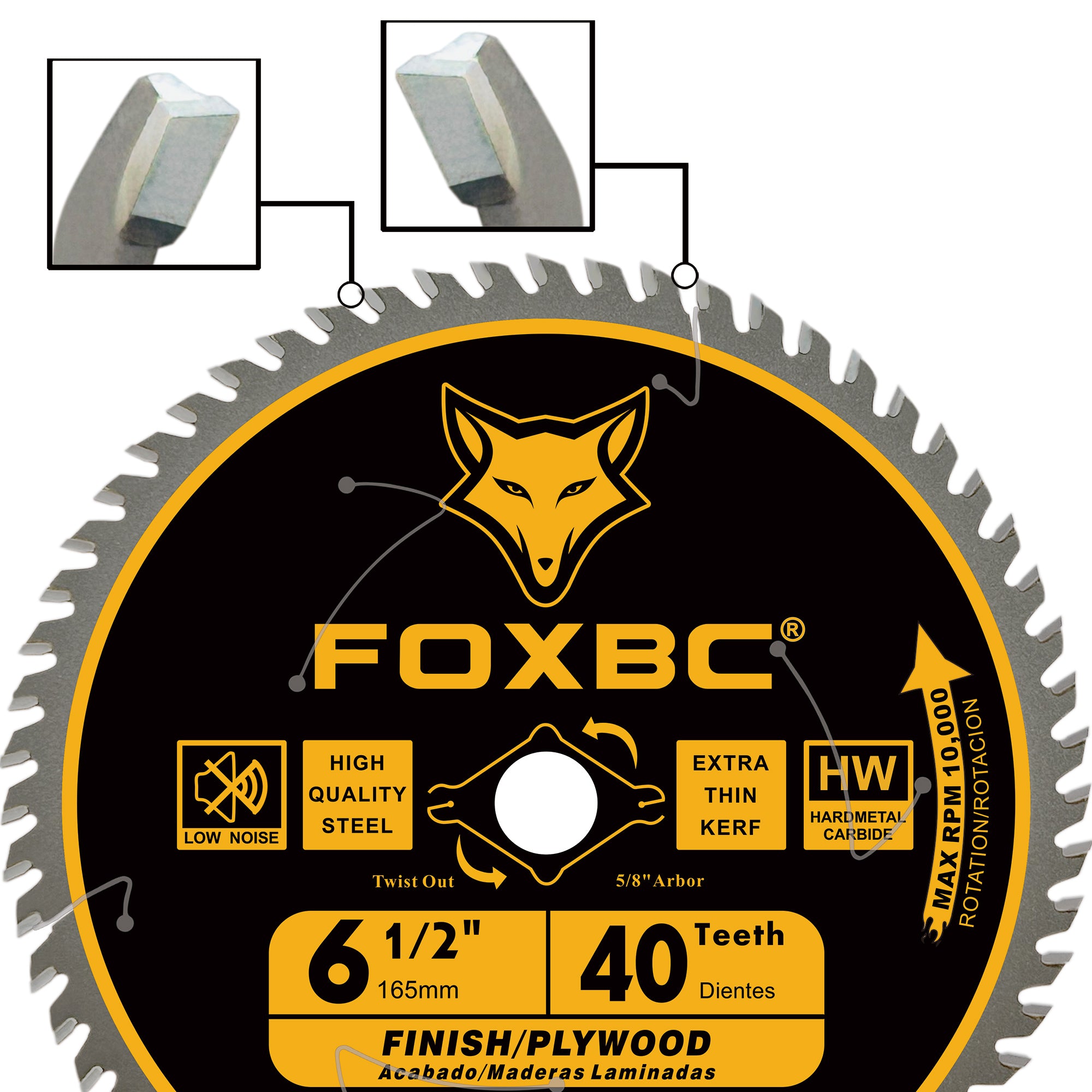 FOXBC 6-1/2 inch Circular Saw Blade Fine Finish 40-Tooth for Wood Cutting, Thin-Kerf with 5/8" Arbor