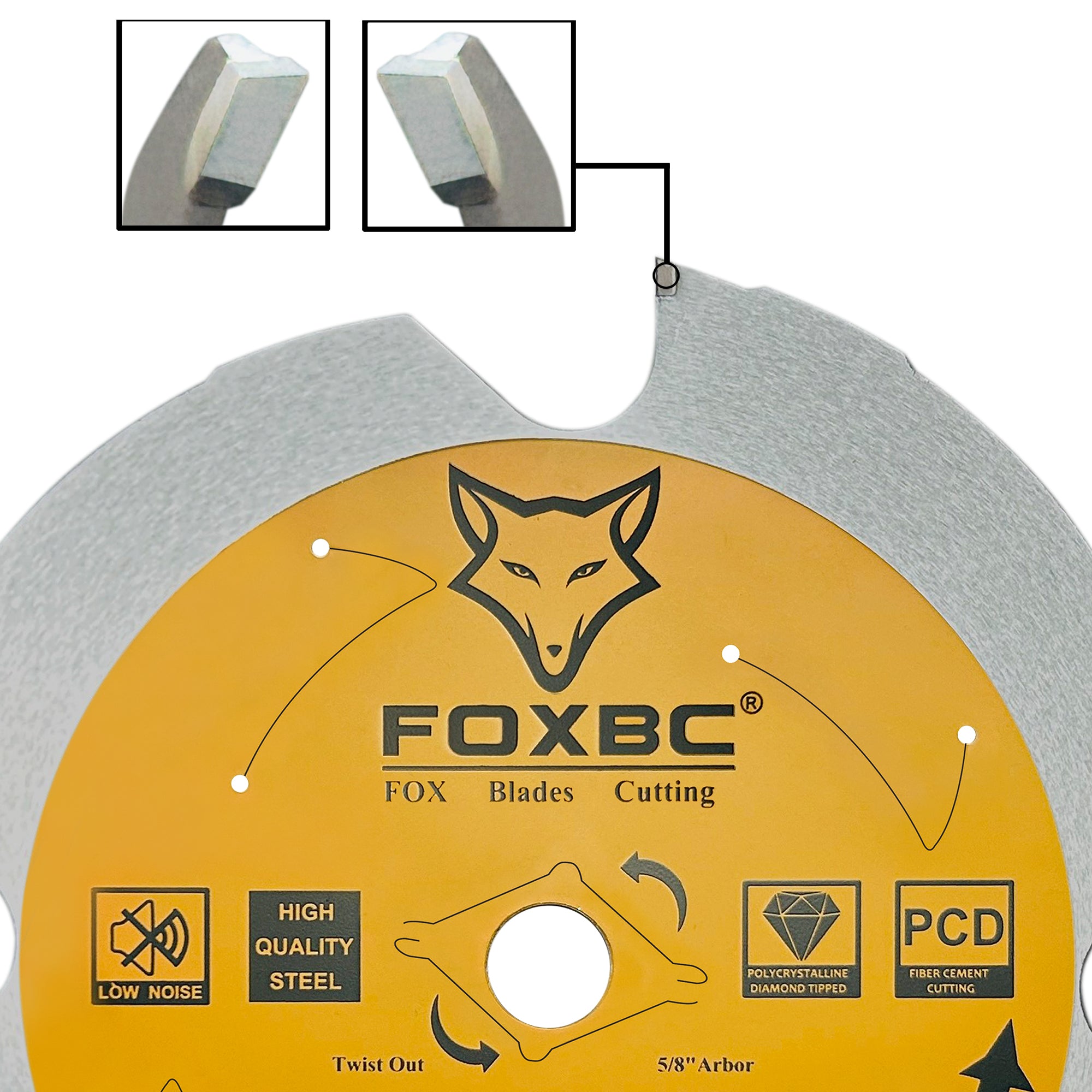 FOXBC 7-1/4 Zoll 4 Zähne polykristalliner Diamant (PCD) Hardie Fiber Cement Sägeblatt, 5/8 Dorn