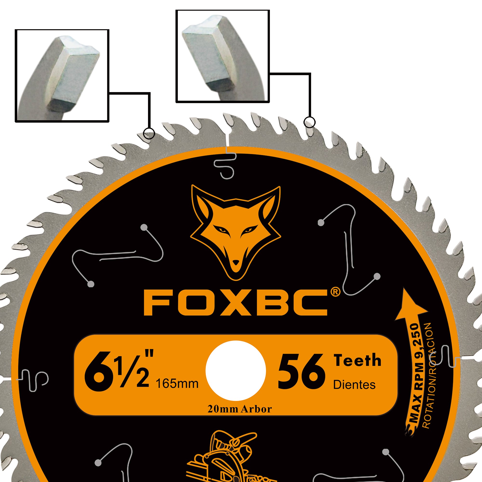 FOXBC 6-1/2" 56T Hartmetall-Schienensägeblatt für Makita B-07353 Tauchkreissäge, Wen CT1065, Ersatz für Makita B-57342, Wen BL655 Sägeblatt