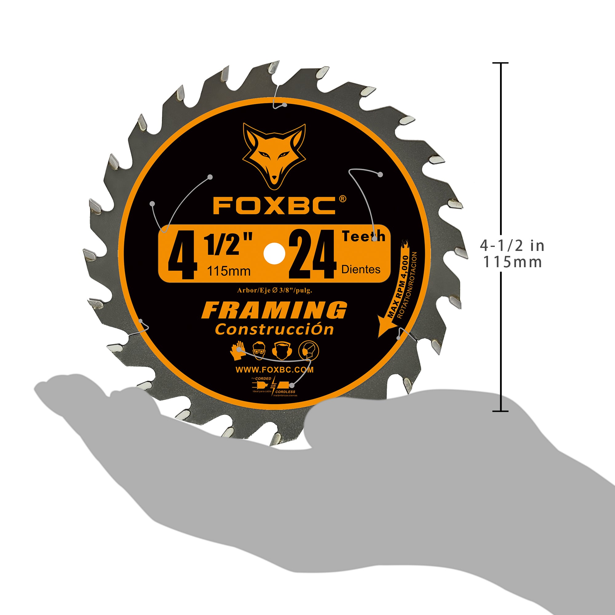 FOXBC 4-1/2 Inch 24T Carbide Circular Saw Blade Framing Wood Cutting with 3/8-Inch Arbor