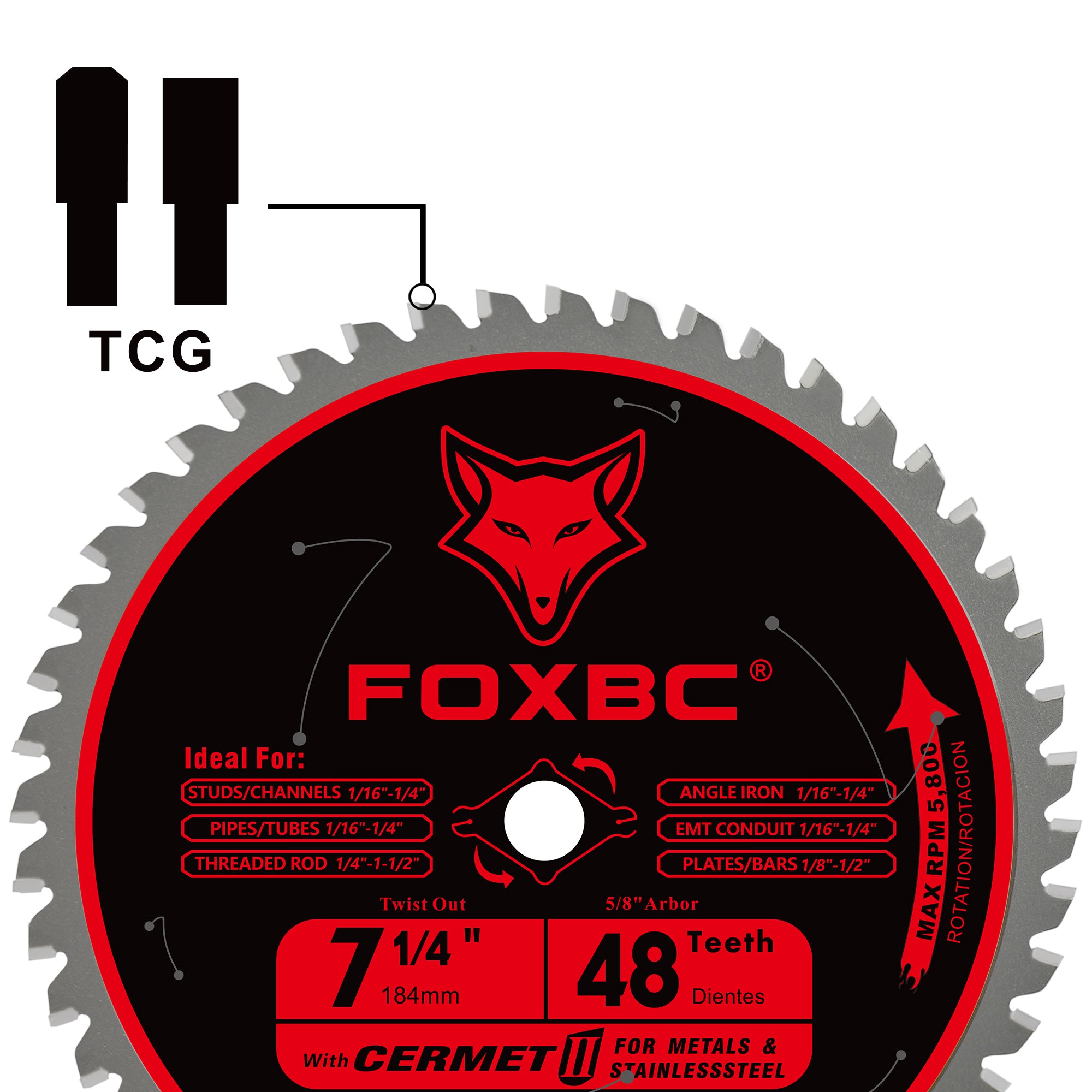 FOXBC 7-1/4 Zoll 48 Zähne Kreissägeblatt zum Schneiden von Metall und Edelstahl, Ersatz für Diablo D0748CF Keramikkarbid-Sägeblatt