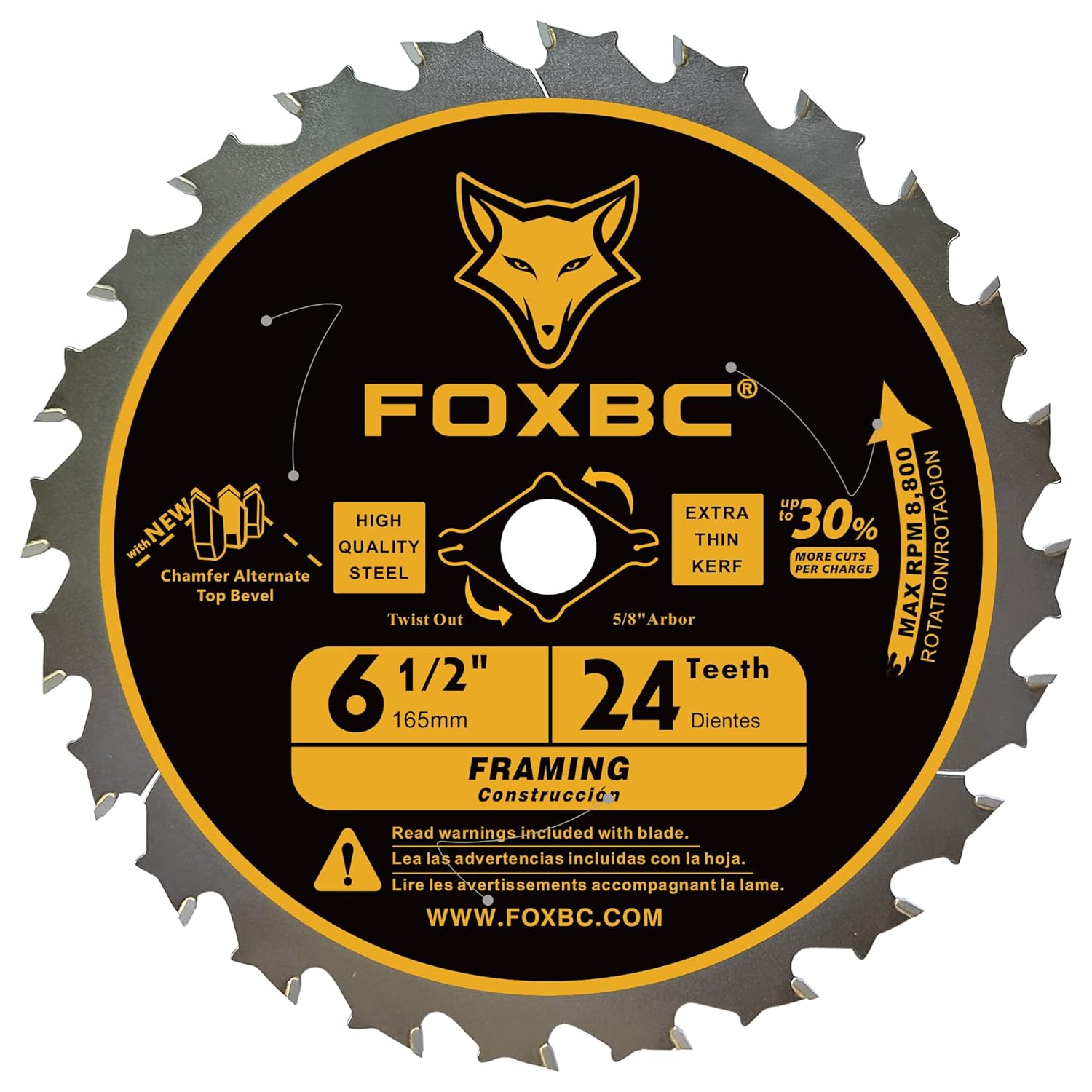FOXBC 6-1/2 inch Circular Saw Blade 24T 40T 60T Combo Pack, Ultra Fine Finish for Wood Cutting, Thin-Kerf with 5/8" Arbor