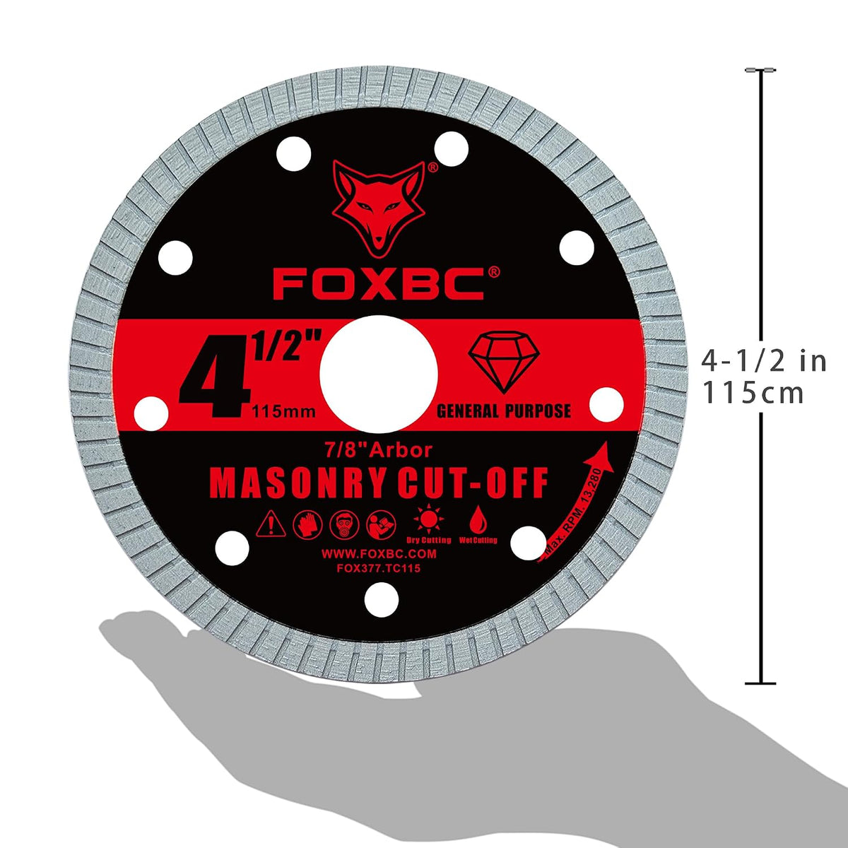 FOXBC 4-1/2 Inch Diamond Turbo Masonry & Concrete Cut-Off Disc for Angle Grinder, 7/8-Inch Arbor - 3 Pack