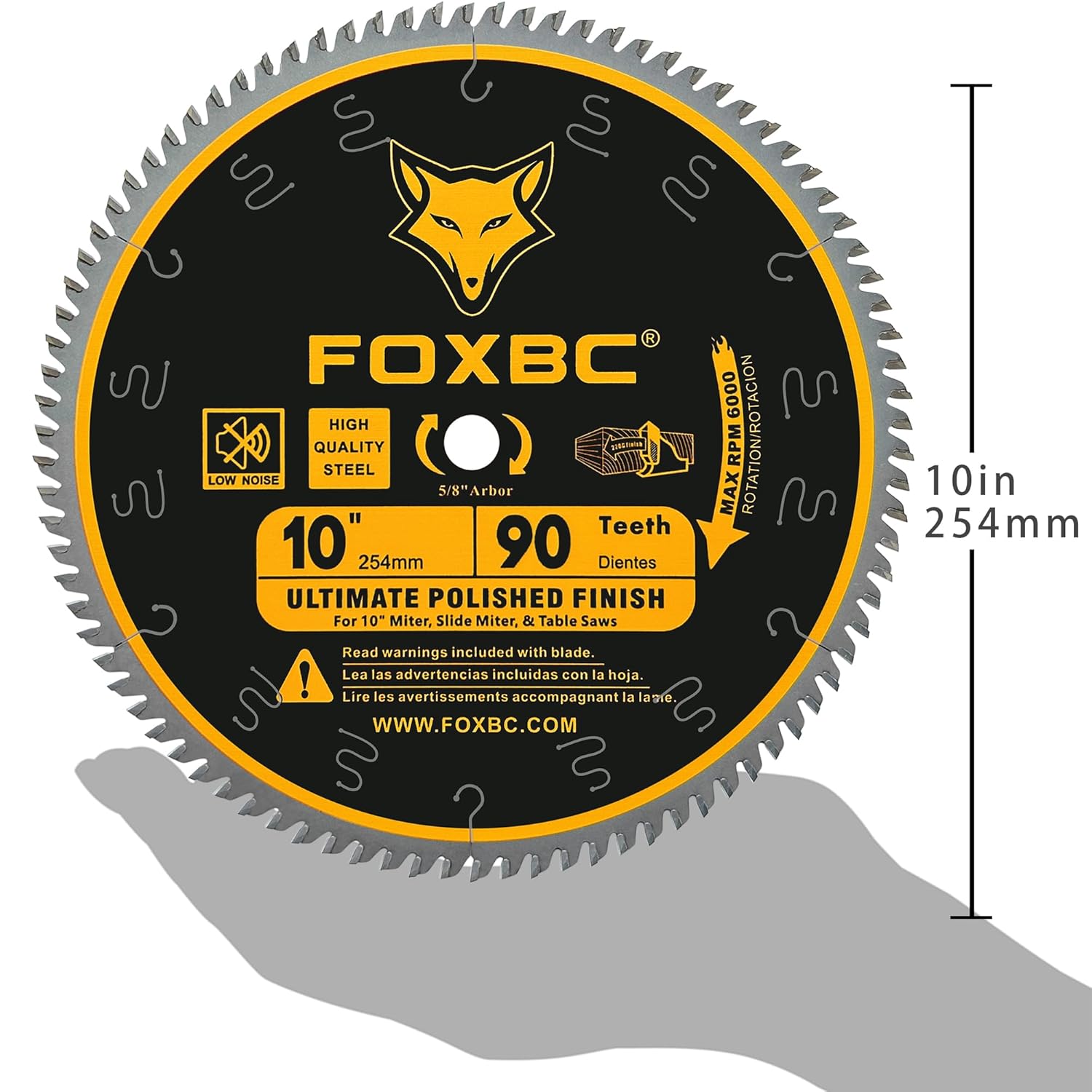 FOXBC 10-Inch Saw Blade 90-Teeth Ultimate Polished Finish Saw Blade for Wood, 5/8-Inch Arbor