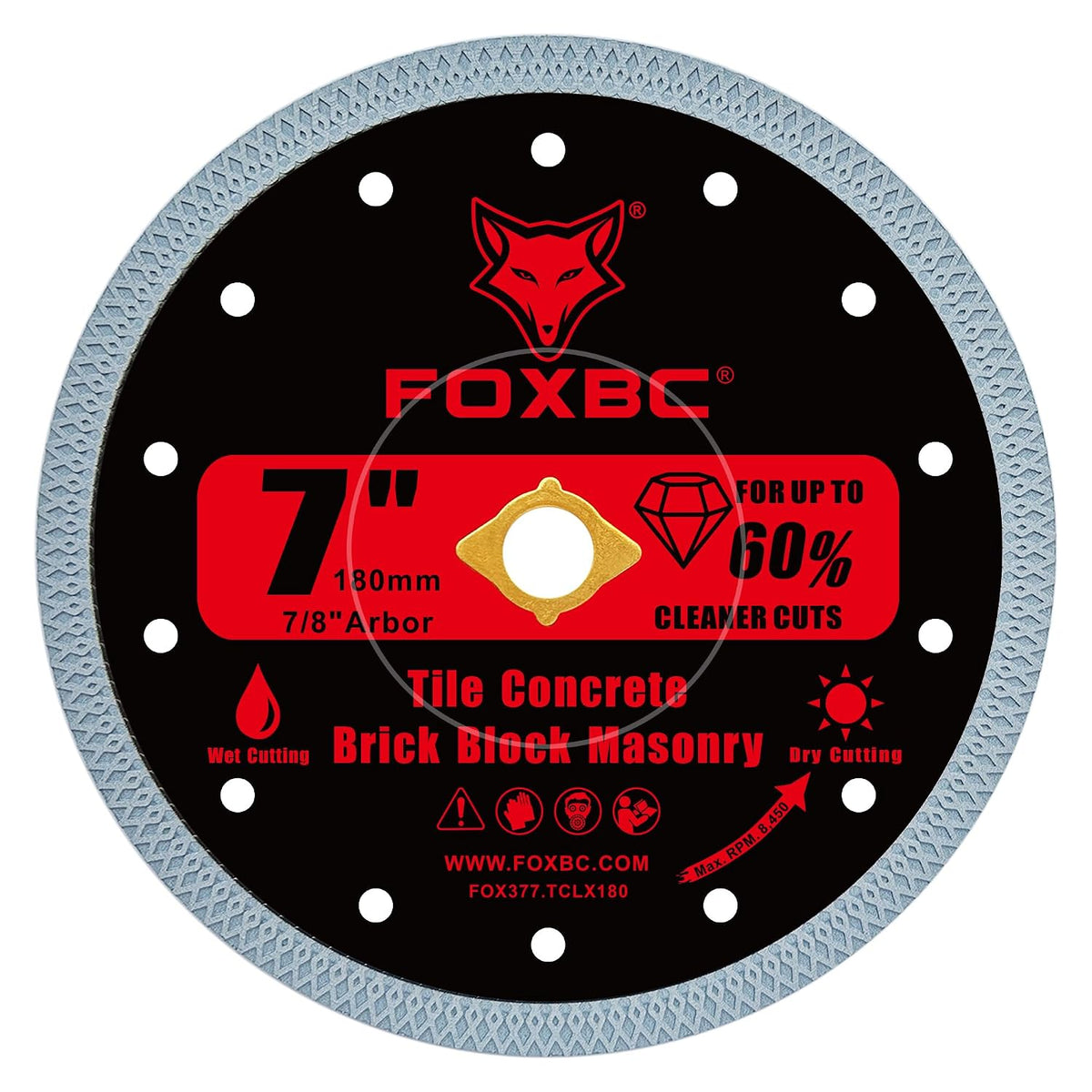 FOXBC 7 Inch Diamond Tile & Masonry Cut-Off Disc, 7/8" Arbor, 2 Pack