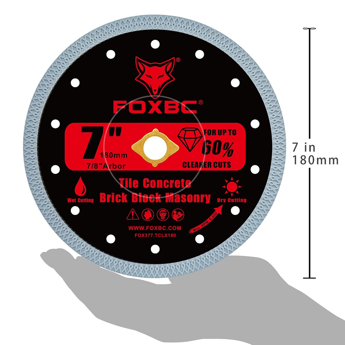 FOXBC 7 Inch Diamond Tile & Masonry Cut-Off Disc, 7/8" Arbor, 2 Pack