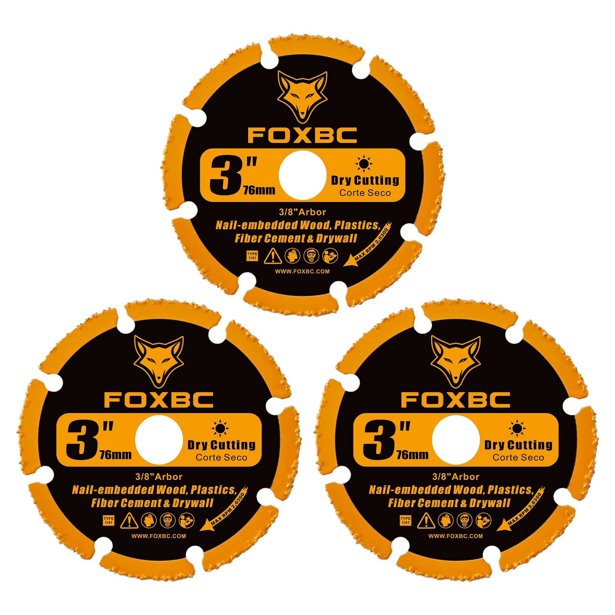 FOXBC 3 Inch Cut Off Wheels, Carbide Grit Cut-Off Disc for woods, plastics, fiber cement or drywall - 3 Pack