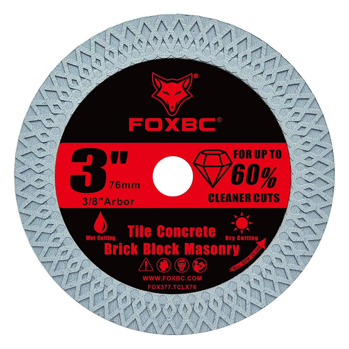 FOXBC 3 Inch Diamond Tile & Masonry Cut-Off Wheels, 3/8" Arbor - 3 Pack