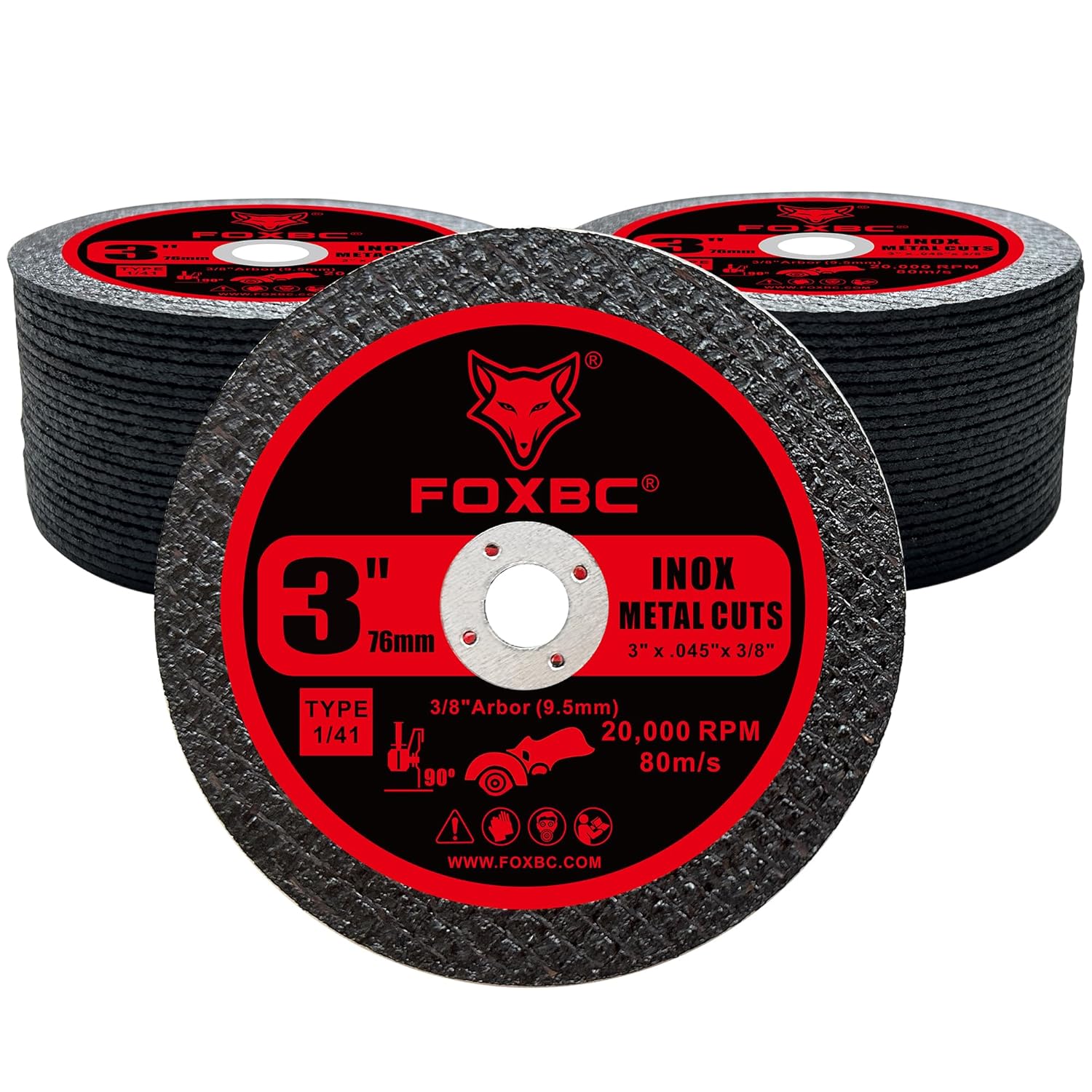 FOXBC 3 Inch Cut Off Wheel Discs, Metal & Stainless Steel Cutting Disc for Die Grinder, 3” x 3/64” x 3/8” - 50 Pack