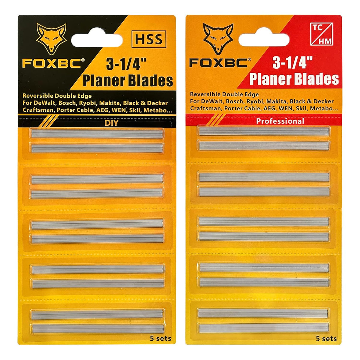 FOXBC 3-1/4 Inch Planer Blades Replacement for DeWalt, Makita, Bosch, Wen 6530, Ryobi, Craftsman and More 3-1/4 Hand Portable Planers - HSS, Carbide - 20 Pack
