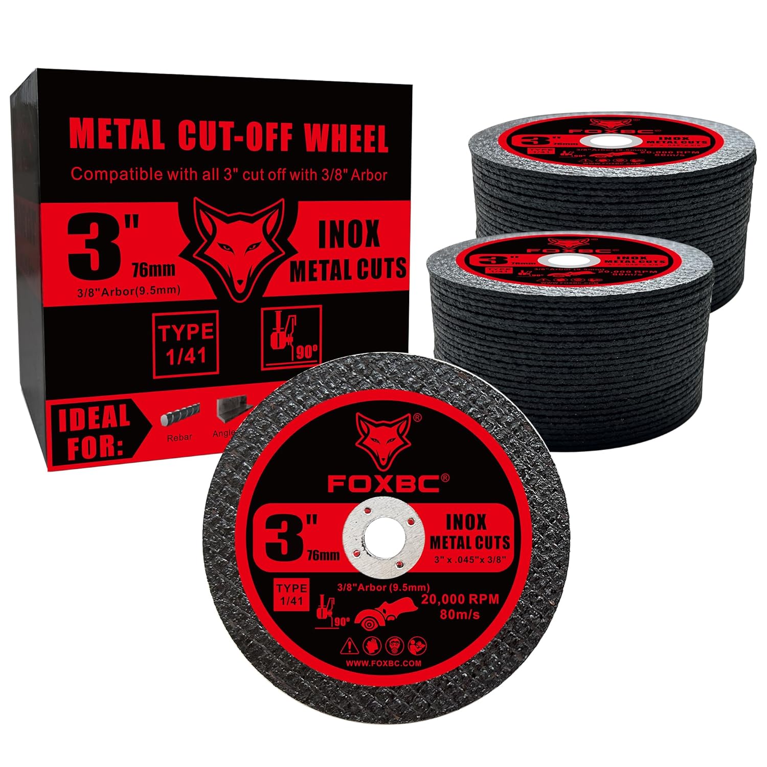 FOXBC 3 Inch Cut Off Wheel Discs, Metal & Stainless Steel Cutting Disc for Die Grinder, 3” x 3/64” x 3/8” - 50 Pack