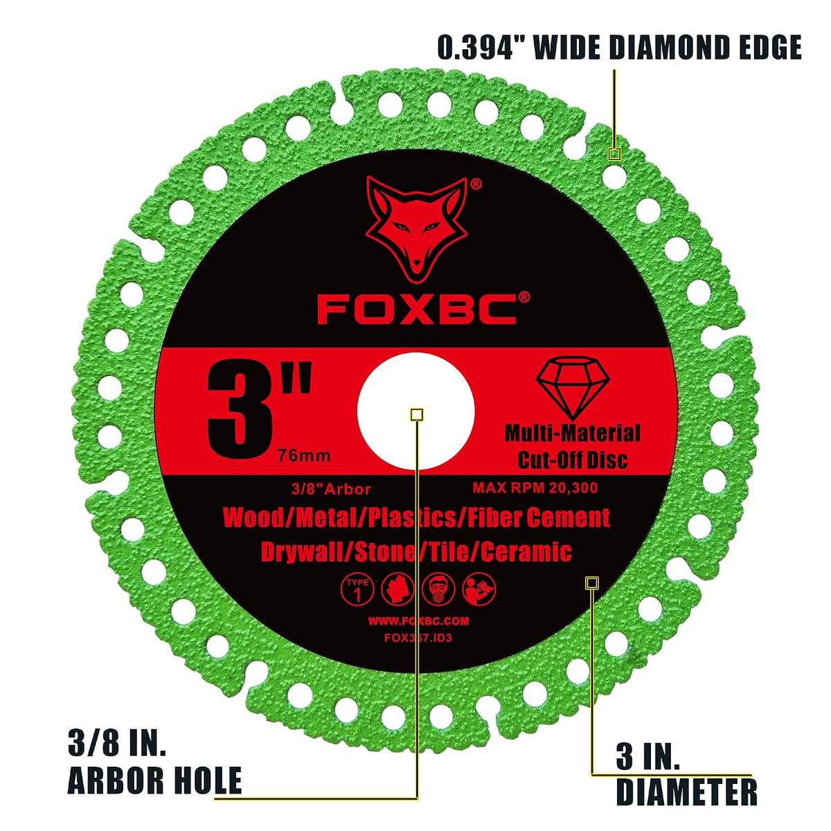 FOXBC 3 Inch Diamond Cut-Off Wheel Disc, Multi-Material Saw Blades - 3 Pack