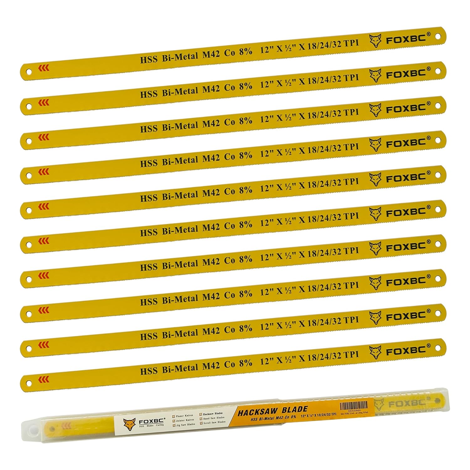 FOXBC 12 Zoll Bügelsägeblatt 18/24/32 TPI variable Zähne, Bimetall M42 Metallschneiden, 10er-Pack