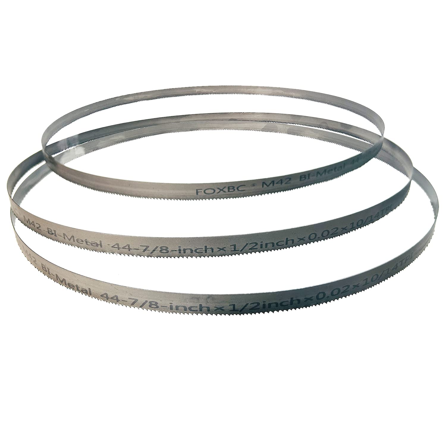 FOXBC 44-7/8 Zoll Bandsägeblatt 10/14 TPI für DeWalt DCS374B DWM120K, Wen 94396 tragbare Bandsäge, 44-7/8 Zoll x 1/2 Zoll x .020 Zoll, 10/14 TPI, 3er-Pack