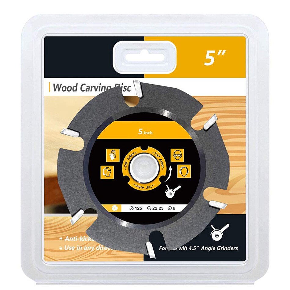 6 Teeth 5 inch Angle Grinder Wood Cutting Wheel Saw Blade Carbide Shaping Disc for Wood Carving Sculpting Shaping Cutting