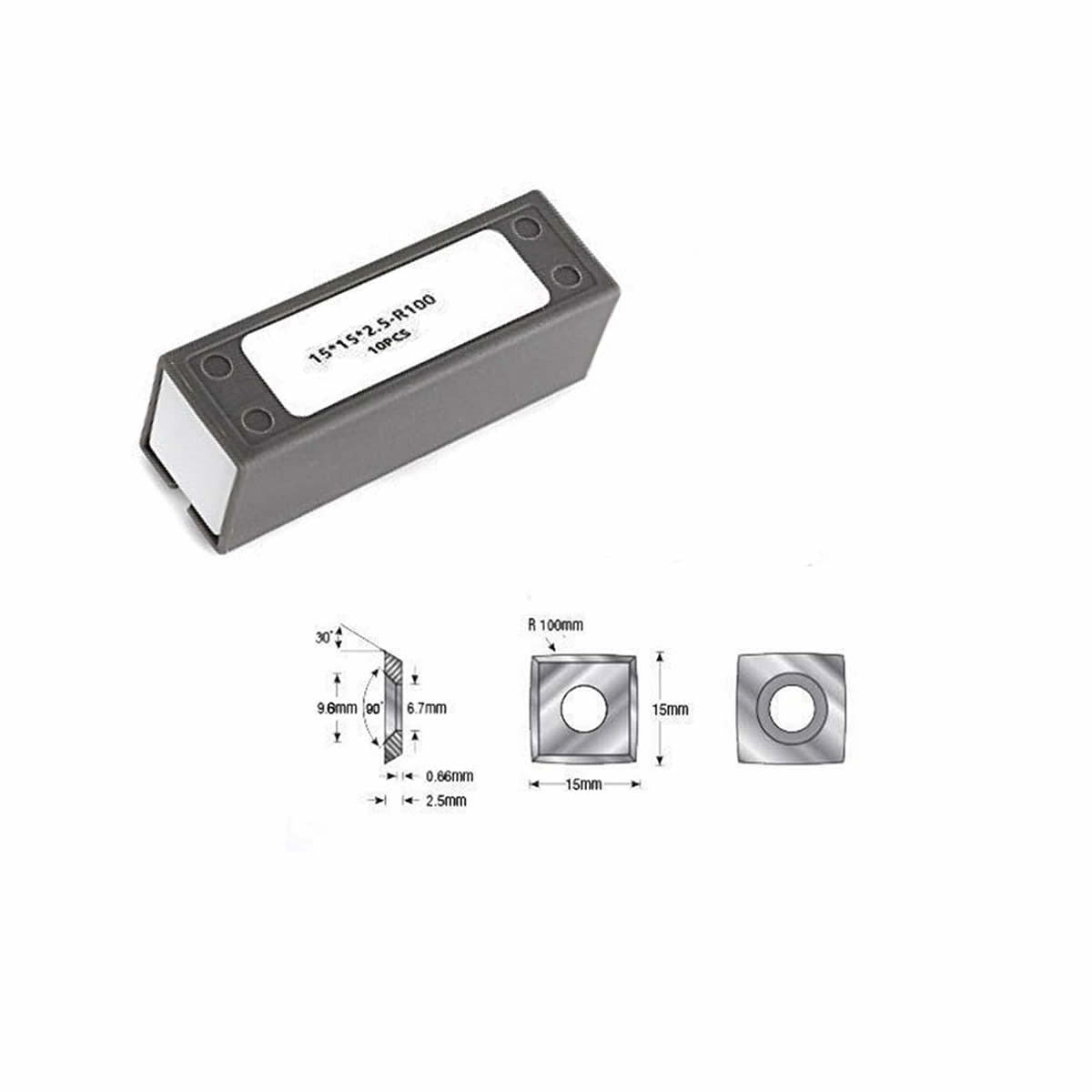 15 x 15 x 2,5 mm Hartmetalleinsätze mit 4 Zoll Radius für Bridgewood BW 8J CT-200 8 Zoll Jointer Journal Cutterhead