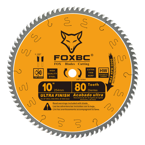 FOXBC 10-Zoll-Tischkreissägeblätter, 80 Zähne, Blatt mit feiner Oberfläche und 5/8-Zoll-Aufnahme