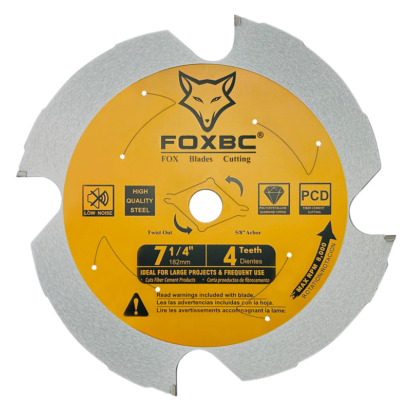 FOXBC 7-1/4 Zoll 4 Zähne polykristalliner Diamant (PCD) Hardie Fiber Cement Sägeblatt, 5/8 Dorn