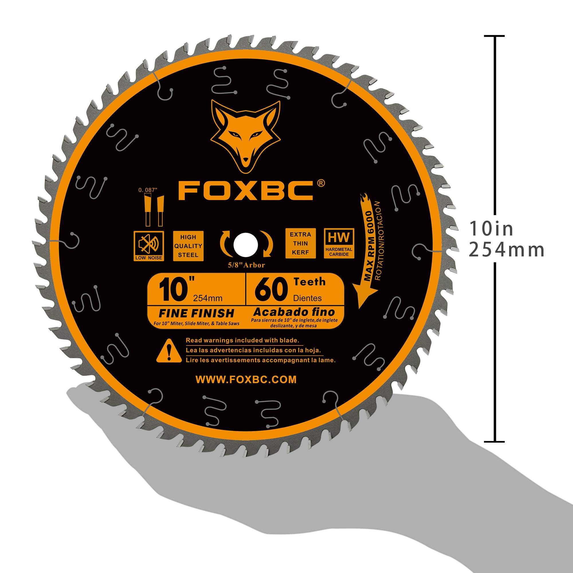 FOXBC 10-Zoll-Gehrungs-/Tischkreissägeblätter mit 60 Zähnen, feines Finish, Querschneiden für DeWalt, Skil, Metabo, Makita 10-Zoll-Gehrungssägen und Tischkreissägen