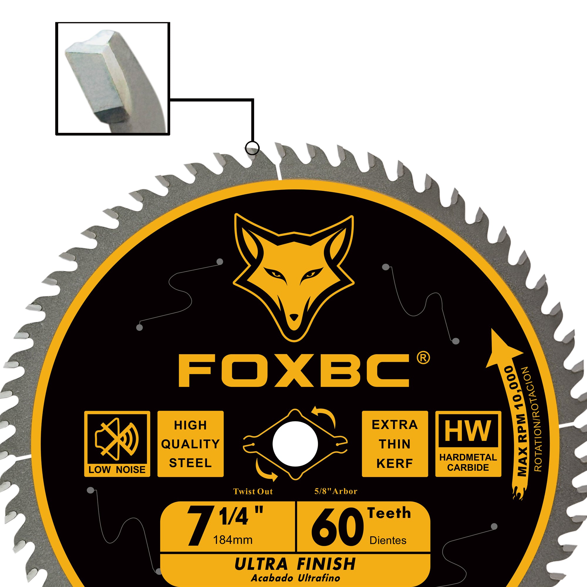 FOXBC 7-1/4" Kreissägeblatt 60 Zähne Ersatz für Freud Diablo D0760A D0760X, DeWalt DWA171460