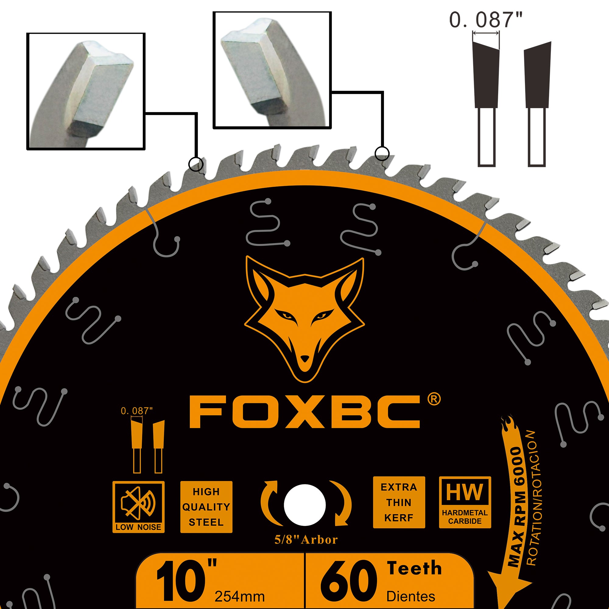 FOXBC 10-Zoll-Gehrungs-/Tischkreissägeblätter mit 60 Zähnen, feines Finish, Querschneiden für DeWalt, Skil, Metabo, Makita 10-Zoll-Gehrungssägen und Tischkreissägen
