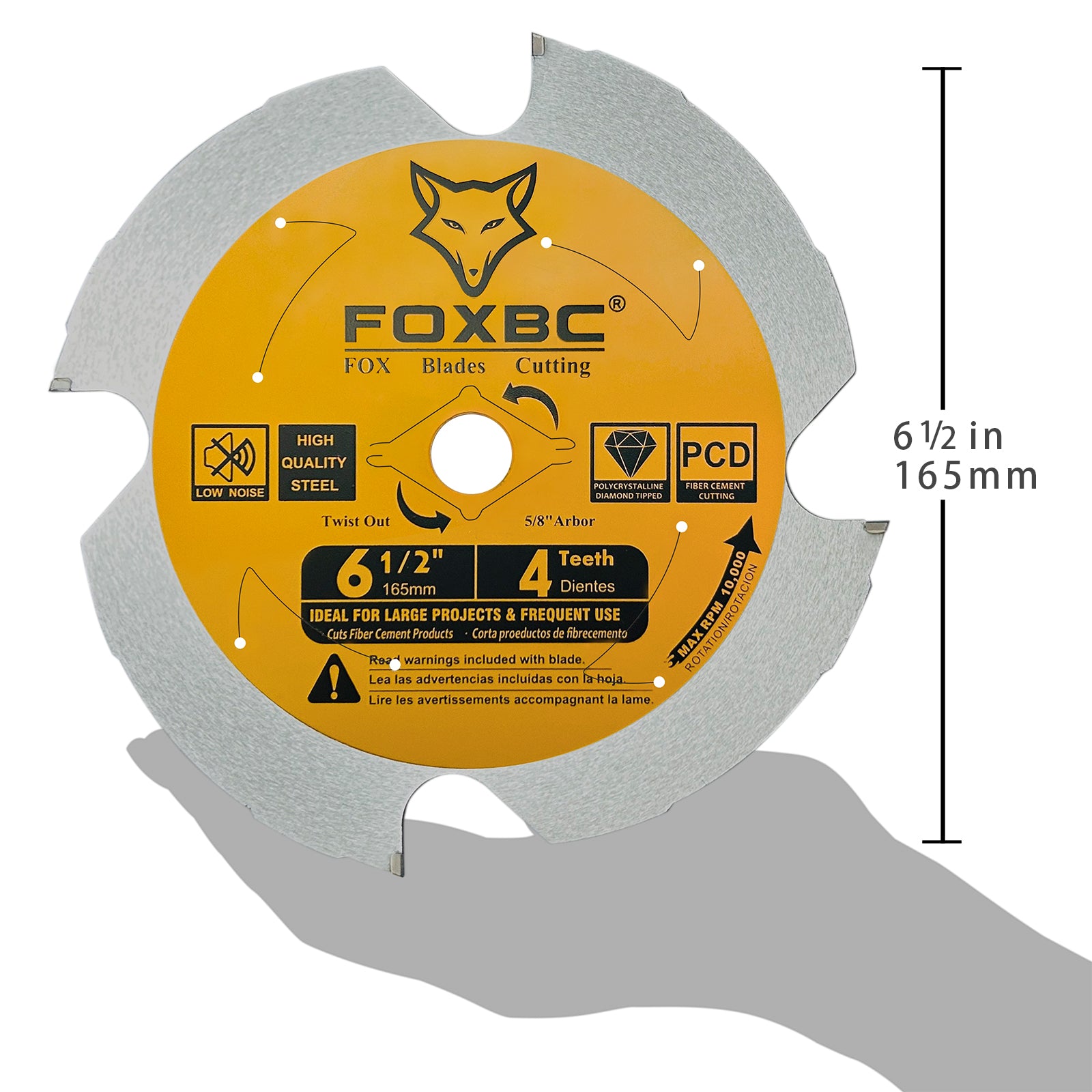 FOXBC 6-1/2 Zoll 4 Zähne polykristalliner Diamant (PCD) Hardie Fiber Cement Sägeblatt, 5/8 Dorn
