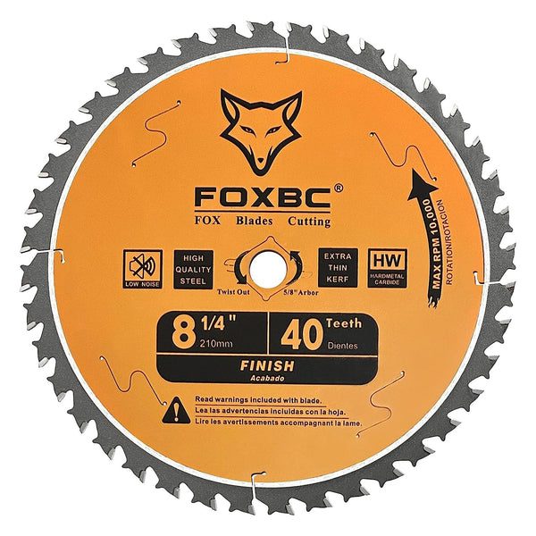 FOXBC 8-1/4-Zoll-Tischkreissägeblatt, 40-Zahn-Finishing-Kreissägeblatt mit 5/8-Zoll-Aufnahme, Diamant-Ausbrechung