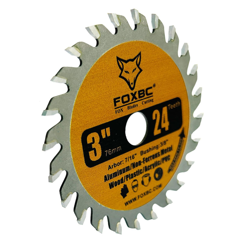 FOXBC 3 Inch 24T Carbide Circular Saw Blade Cuts for Wood, Plastic, PCV, Acrylic, Aluminum with 7/16" Arbor, Compatible with Dremel, Ryobi, Worx, Milwaukee, Dewalt, Ultra-Saws, RotoZip Saws - 3 Pack