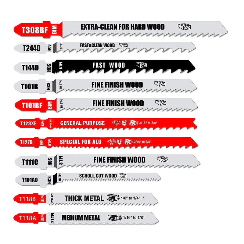 FOXBC Stichsägeblätter-Set, vielseitig einsetzbar zum Schneiden von Holz und Metall, T-Schaft-Stichsägeblätter – 40er-Pack