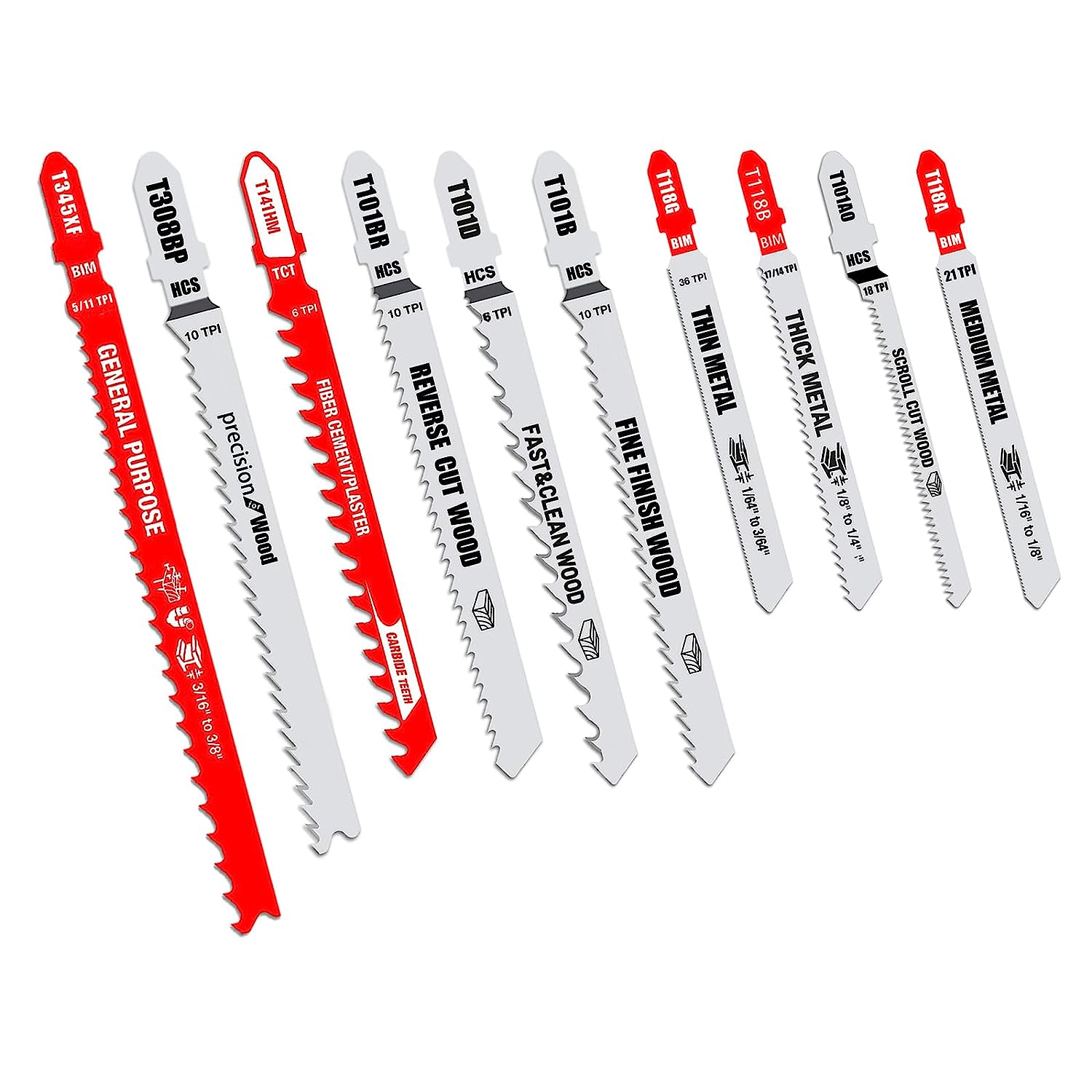 FOXBC Stichsägeblätter T-Schaft-Set für Holz und Metall, Ersatz für Diablo DJT20S – 22er-Pack