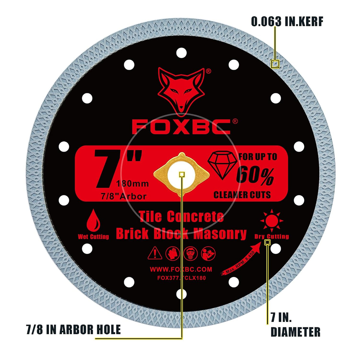 FOXBC 7 Inch Diamond Tile & Masonry Cut-Off Disc, 7/8" Arbor, 2 Pack