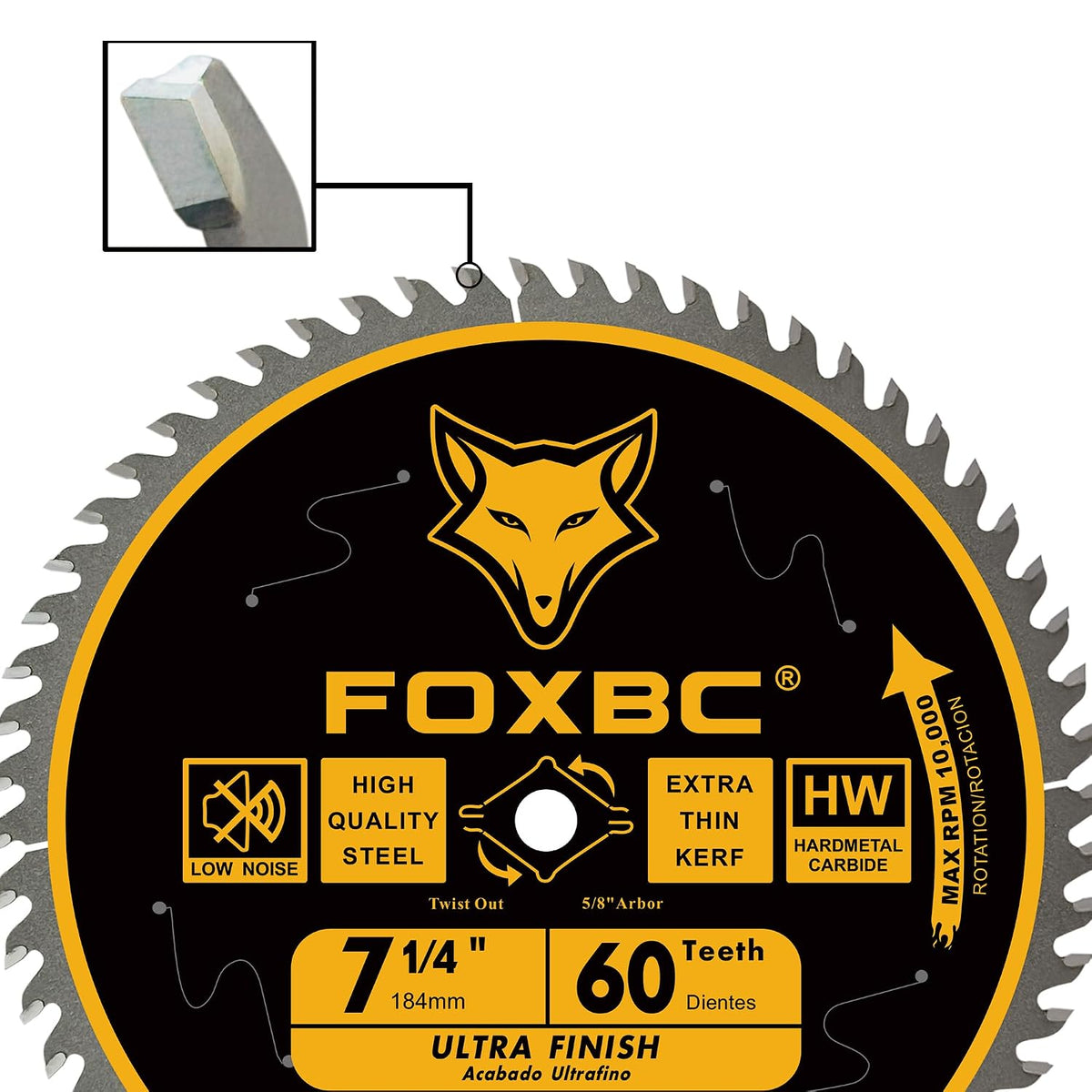 FOXBC 7-1/4 inch Circular Saw Blade for Wood, 60-Tooth, Ultra Fine Finish - 2PK
