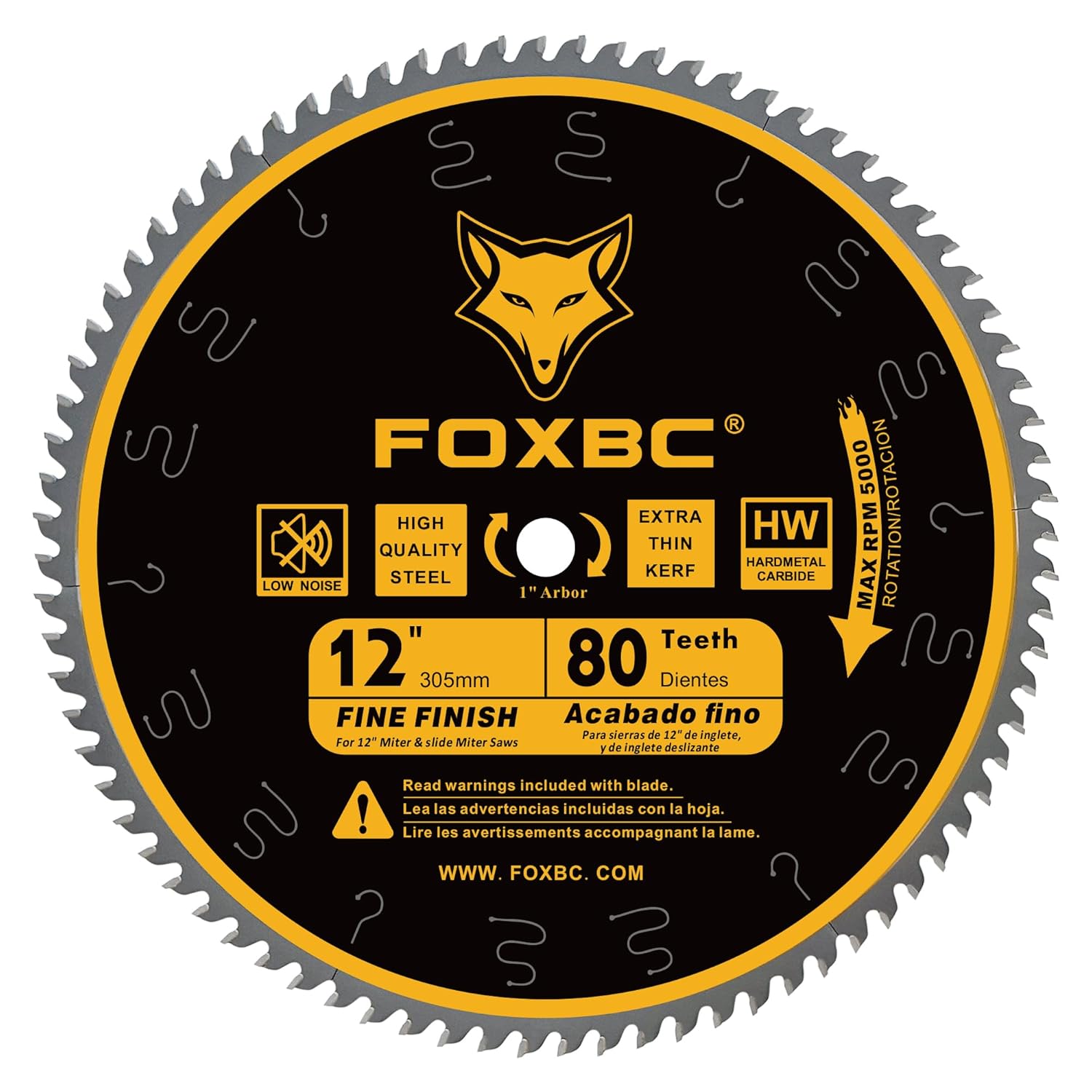FOXBC 12-Zoll-Gehrungssägeblatt, Querschnitt, Wolframkarbid, 80 Zähne