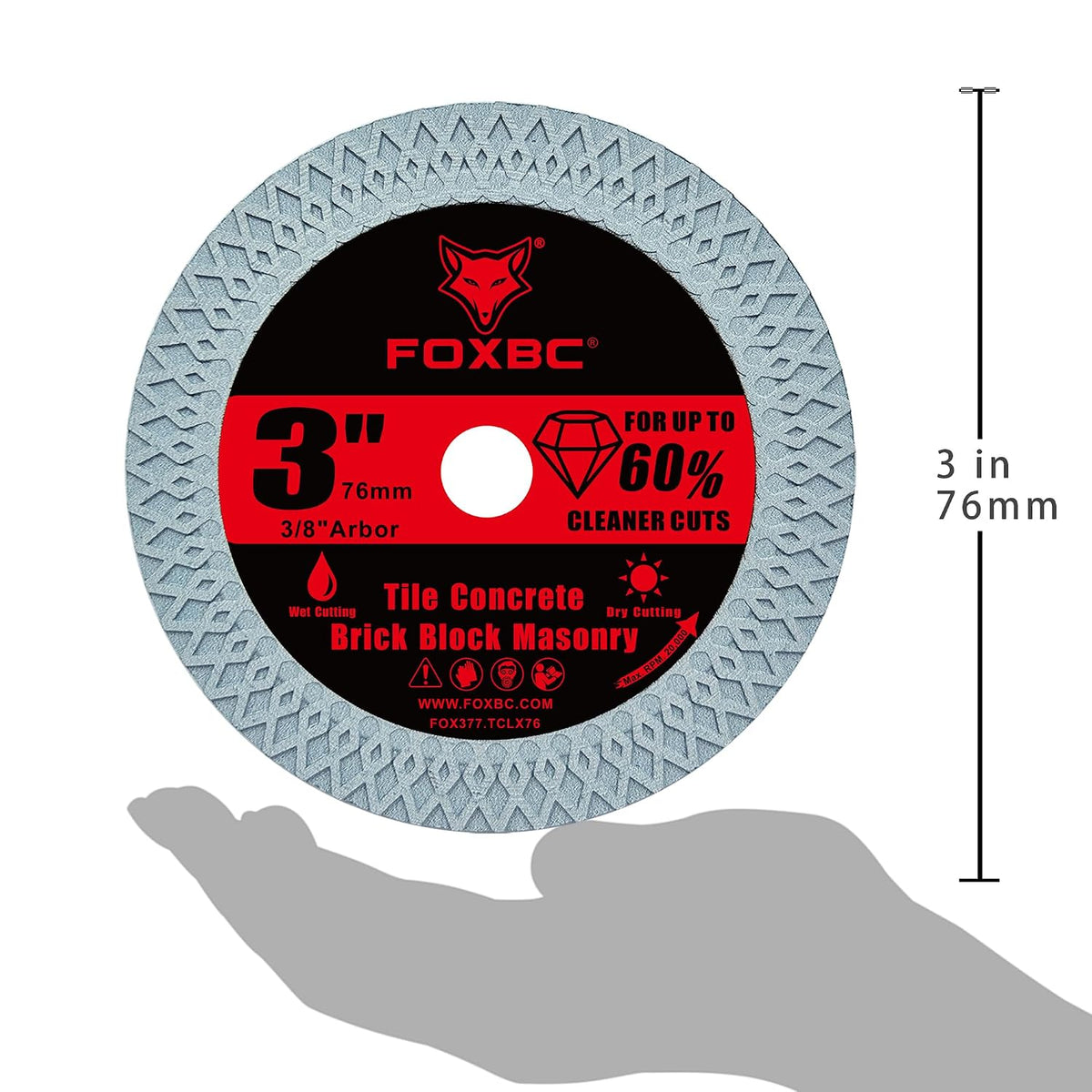 FOXBC 3 Inch Diamond Tile & Masonry Cut-Off Wheels, 3/8" Arbor - 3 Pack