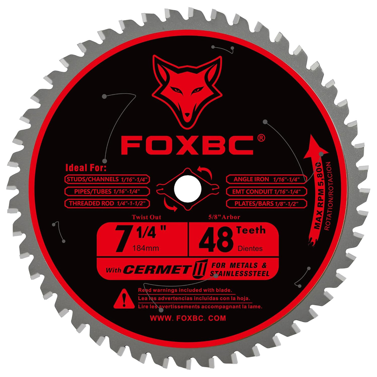 FOXBC 7-1/4 inch Circular Saw Blade Metal and Stainless Steel Cutting 48 Teeth, Replacement for Diablo D0748CF Ceramic Carbide Saw Blade