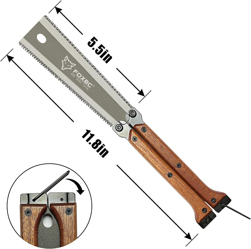 FOXBC Hand Saw Mini Pocket Folding Saw for Woodworking, Double Edges Flexible Hand Pull Saw Blade