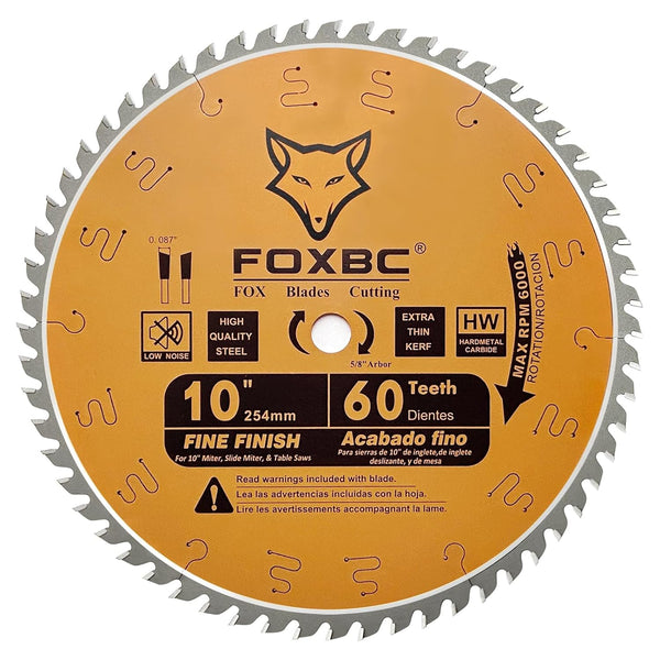 FOXBC 10-Zoll-Gehrungs-/Tischkreissägeblätter mit 60 Zähnen, feines Finish, Querschneiden für DeWalt, Skil, Metabo, Makita 10-Zoll-Gehrungssägen und Tischkreissägen