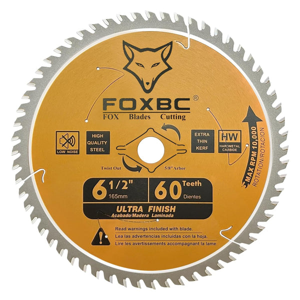 FOXBC 6-1/2 Zoll Kreissägeblatt, ultrafeines Finish, 60 Zähne zum Holzschneiden, dünne Schnittfuge mit 5/8 Zoll Aufnahme