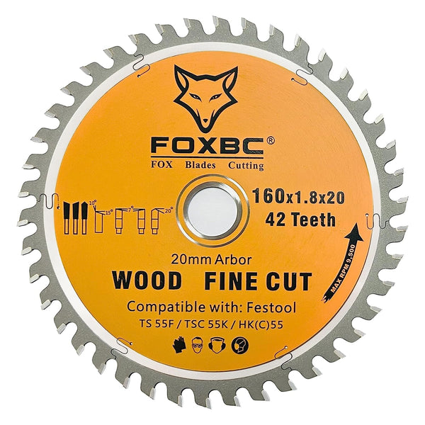 FOXBC 205561 Kettensägeblatt 160 x 1,8 x 20 mm WD42 Zahnholz Feinschnitt für Festool TS 55 F, TSC 55 K, HK 55 und HKC 55