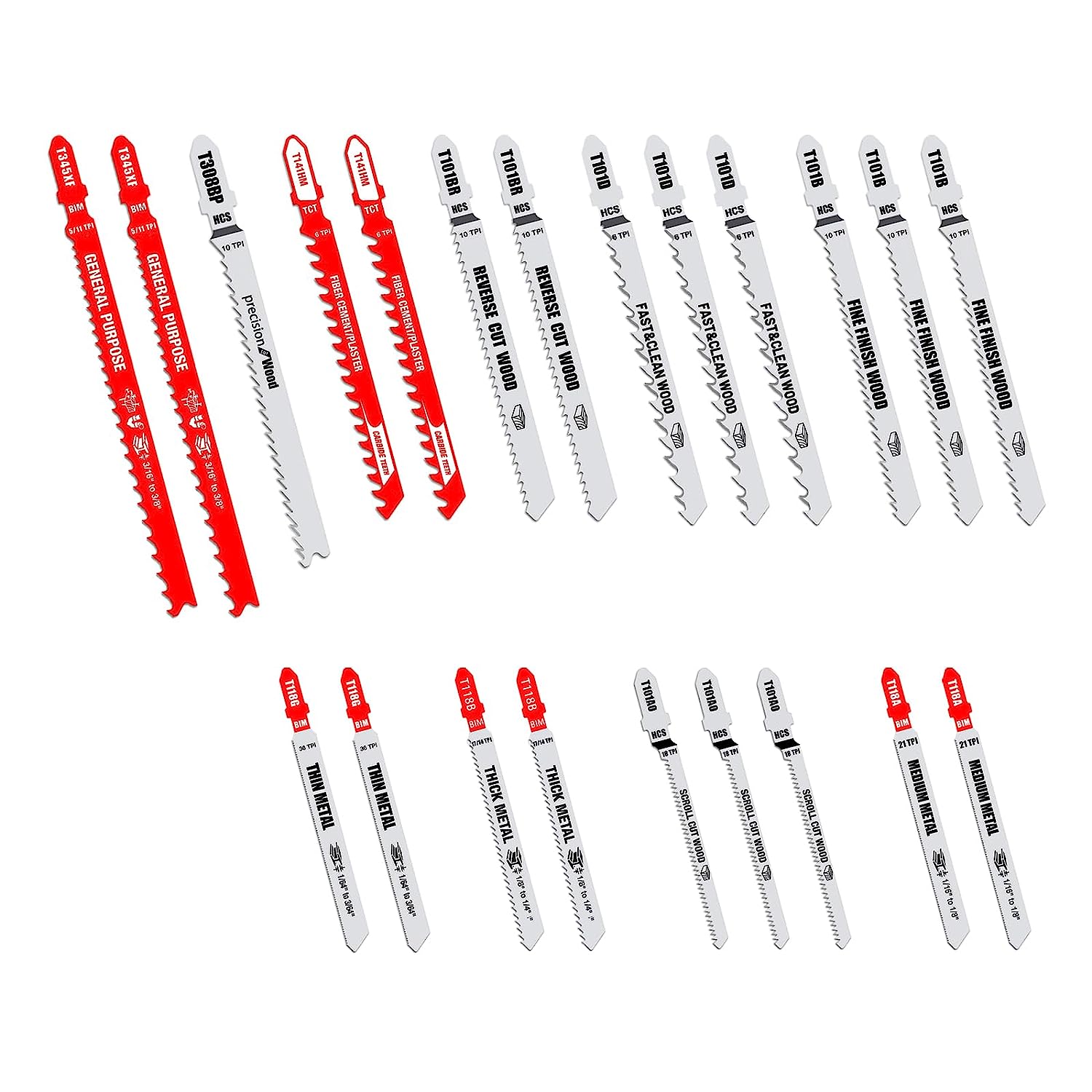 FOXBC Stichsägeblätter T-Schaft-Set für Holz und Metall, Ersatz für Diablo DJT20S – 22er-Pack