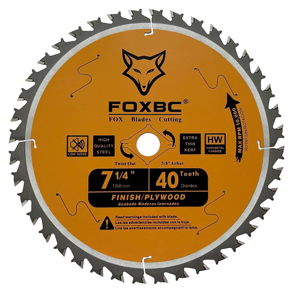 FOXBC 7-1/4" Kreissägeblatt 40 Zähne, Finishing-Sägeblatt mit 5/8" Aufnahme, Diamant-Ausbrechung