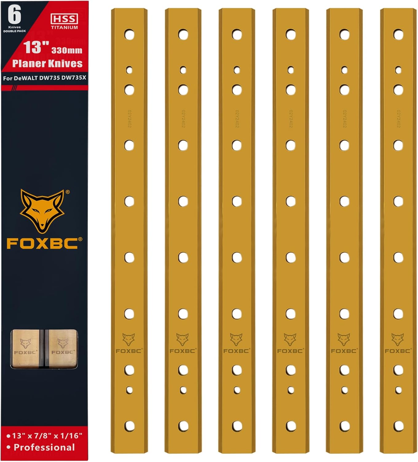 FOXBC 13 Inch OEM Titanium Planer Blades Replacement for DeWalt DW735 DW735X Planer, Replace DW7352-2, 2 Set with 6 Knives