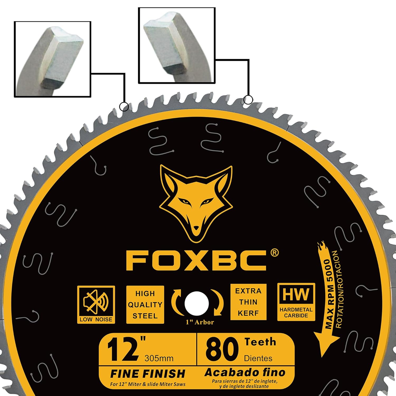 FOXBC 12-Zoll-Gehrungssägeblatt, Querschnitt, Wolframkarbid, 80 Zähne