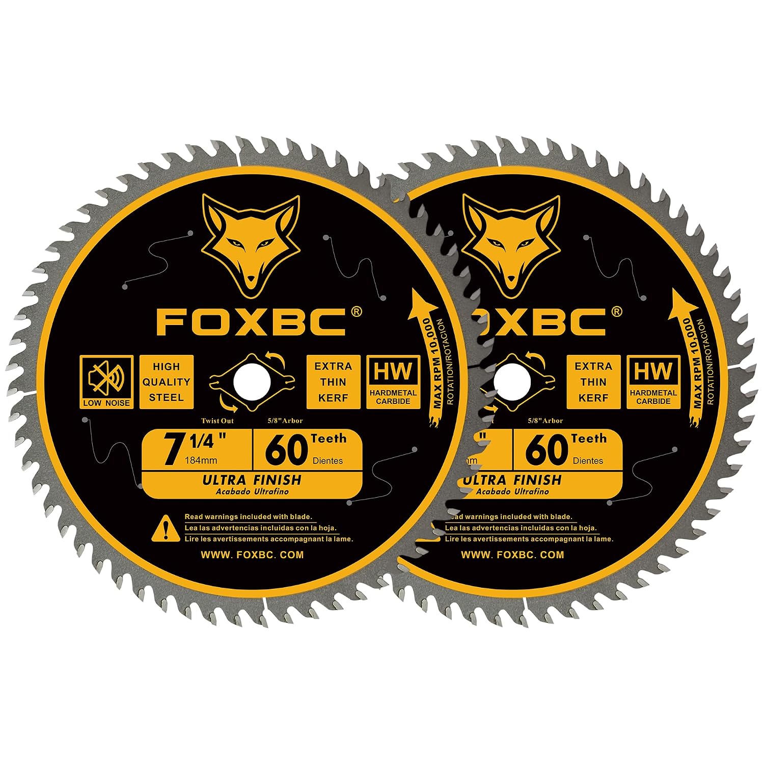 FOXBC 7-1/4 inch Circular Saw Blade for Wood, 60-Tooth, Ultra Fine Finish - 2PK